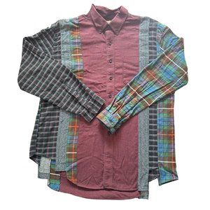 Custom Rebuilt Flannel Shirt OOAK Cotton Plaid One Size Inset Colorblock EVERETT